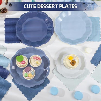 NatNarr Dusty Blue Party Plates And Napkins Set, 24 Guests, 4-Tone Gradient Blue - Image 4