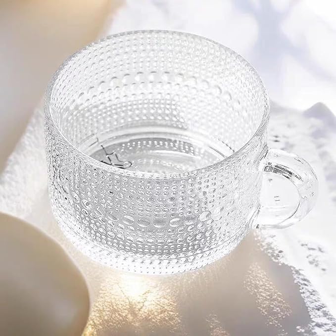 6 Pcs Vintage Coffee Mugs Clear Embossed Glass Cups - Image 3