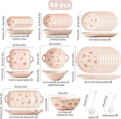 Ceramic Dinnerware Set, Floral Plates and Bowls Sets, Microwave & Dishwasher - Image 3