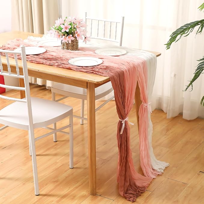 12 Pcs Gradient Pink Cheesecloth Gauze Table Runners | Boho Wedding Decor - Image 2