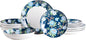 222 Fifth 12-Piece Porcelain Dinnerware Set for 4, Luxury White & Bohemian Blue Plates and Bowls Set, Glossy Ceramic Dish Set with Detailed Floral, Microwave & Dishwasher Safe Dishes, Nightingale