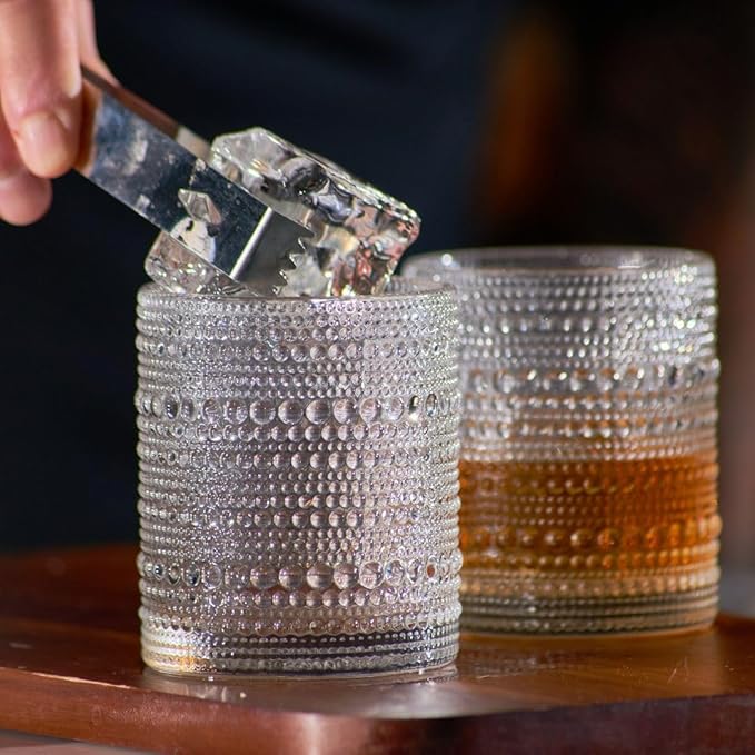 LEMONSODA Vintage Clear Hobnail Drinking Glasses (Lowball 10oz, Set of 32) [2223]