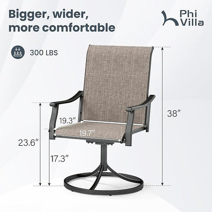 PHI VILLA Swivel Outdoor Chair Set of 4,Patio Swivel Rocking Chairs with Textilene Fabric and Metal Frame for All Weather,Outdoor Dining Chairs for Garden