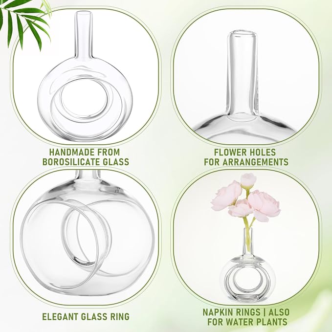 Honeydak 6 Pcs Vases Glass Napkin Rings Hand Blown Borosilicate | High - Image 5