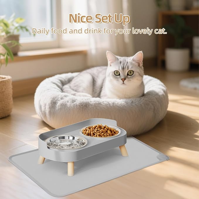 Elevated Cat Bowl with Food Mat, Raised Cat Food and Water Bowl Set - Image 7