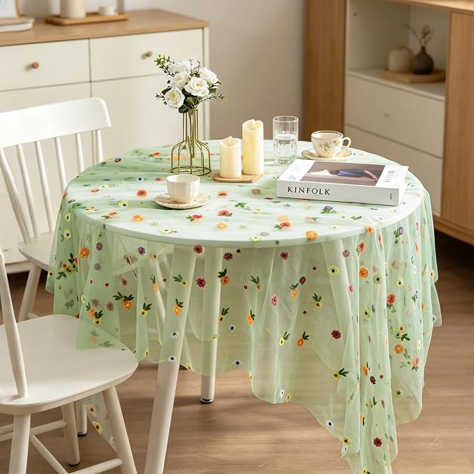 BINBE 1pcs Daisy Spring Table Runner Embroidery Gauze 10FT Florals Seasonal - Image 7