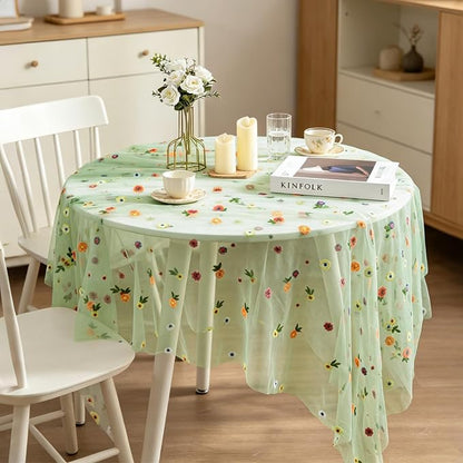 BINBE 1pcs Daisy Spring Table Runner Embroidery Gauze 10FT Florals Seasonal - Image 7