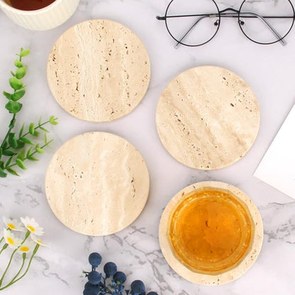 Natural Travertine Coasters Set of 4, 4 inch Round Stone | Stone Coasters - Image 7