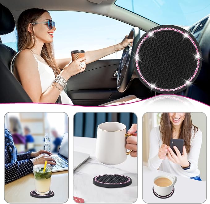 4 Pack Car Coasters, Universal Vehicle Bling Car Coaster, Cute Rhinestone - Image 7