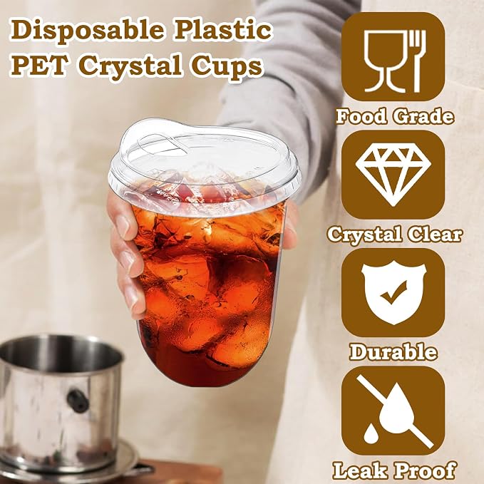 100 Pack 16 oz Clear Plastic Iced Coffee Cups - Image 3
