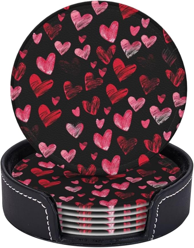 Watercolor Black Pink Red Heart Coasters by KiuLoam