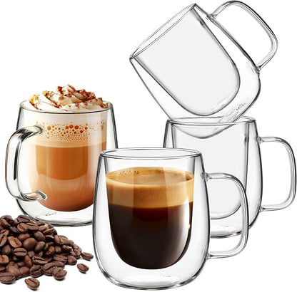 12 OZ Glass Coffee Mug Pack of 4, Double Wall Glass Mug by Yopinmall