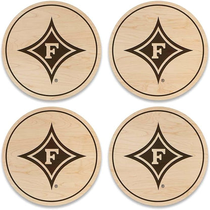LazerEdge Furman University Wooden Coaster Set - Maple Wood - Officially Licensed Product - 4-Pack