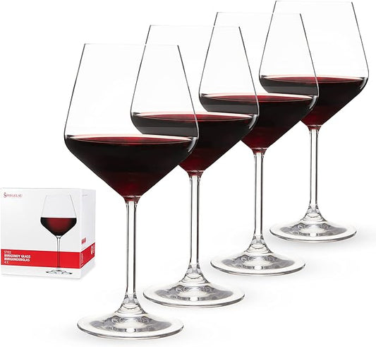 Spiegelau Style Burgundy Wine Glasses, Crystal Clear Red Wine Glasses for Pinot Noir, Elegant Glassware, Wedding Gifts, Birthday Gifts for Women and Men, Home Bar Accessories, 22.6 oz, Set of 4