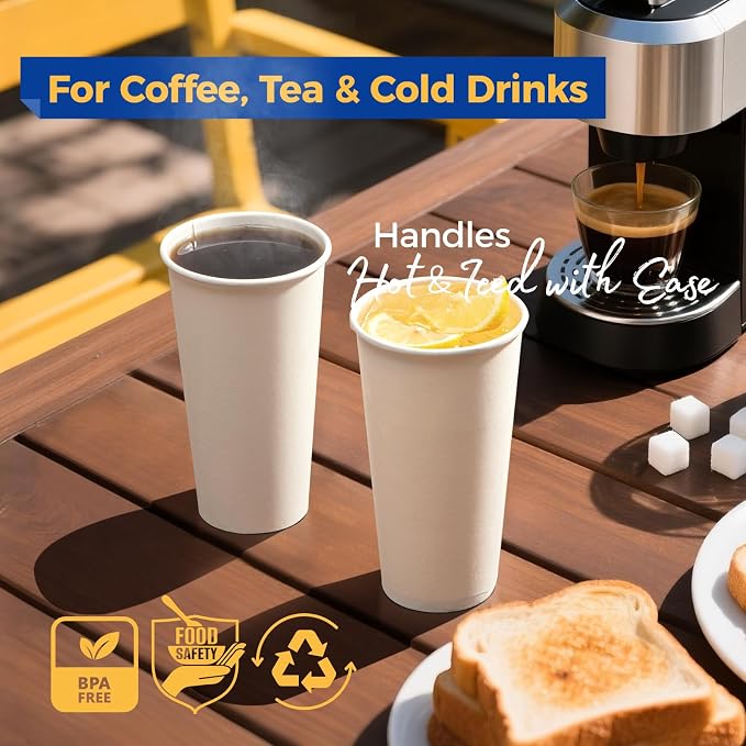Fit Meal Prep 1000 Pack 20 oz Disposable Paper Coffee Cups, Premium White Hot - Image 4