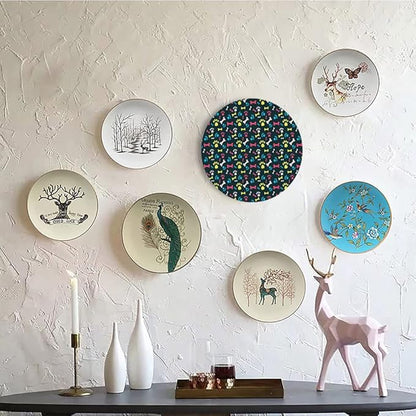 Ceramic Plates, Dog Lover Decorative Ceramic Plates, Cool Canine Elements Paw Marks and Bones, 7 Inch, Household Plates Decorative, Multicolor