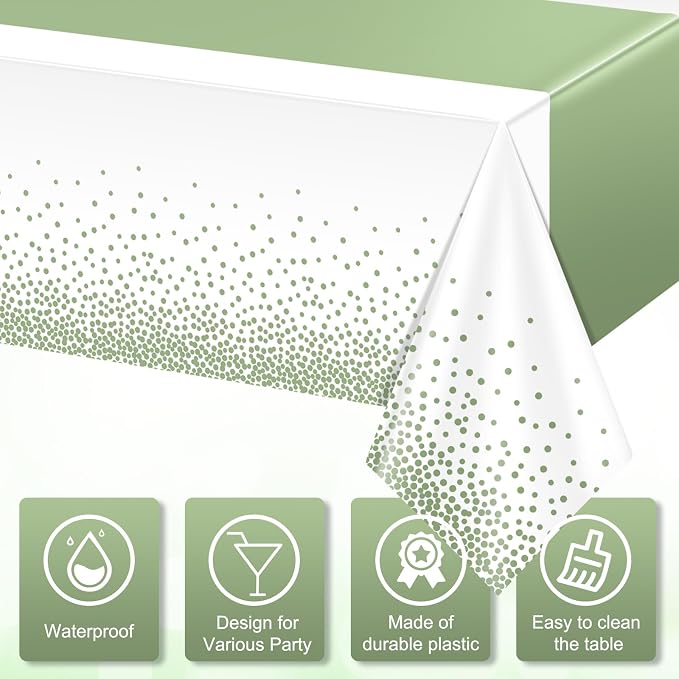 1Pcs White and Sage Green Tablecloth Decorations, Plastic White Table Cloth - Image 3