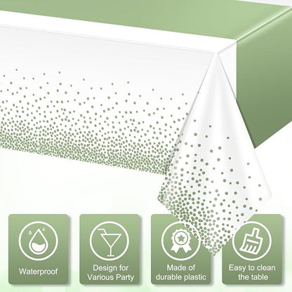 1Pcs White and Sage Green Tablecloth Decorations, Plastic White Table Cloth - Image 3
