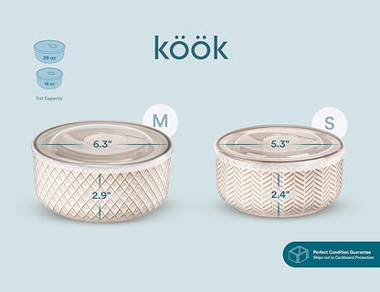 KooK Serving Bowls, with Lids, Ceramic Nesting Bowls, Microwave and Dishwasher - Image 9