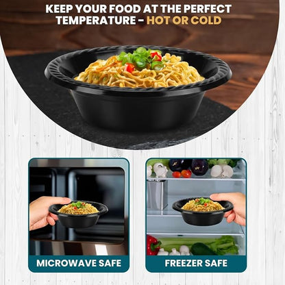 R-kay 100 Count 12 Oz Black Plastic Bowls Disposable - Image 6