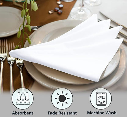 Ruvanti Cloth Napkins Set of 4, 18x18 Inches Napkins Cloth Washable, Soft, Durable, Absorbent, Cotton Blend. Table Dinner Napkins Cloth for Hotel, Lunch, Restaurant, Wedding Parties - White