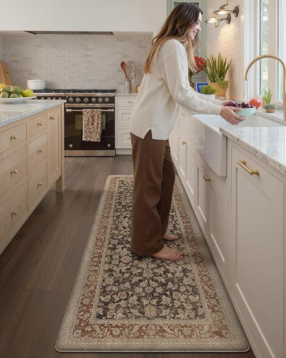 Color&Geometry Anti Fatigue Kitchen Mats for Floor 24x87, Vintage Decor, Easy Clean, Waterproof & Oil Proof, 0.4" Thick Cushioned, Non-Slip Kitchen Runner Rug for Sink, Laundry, Office, Light Taupe