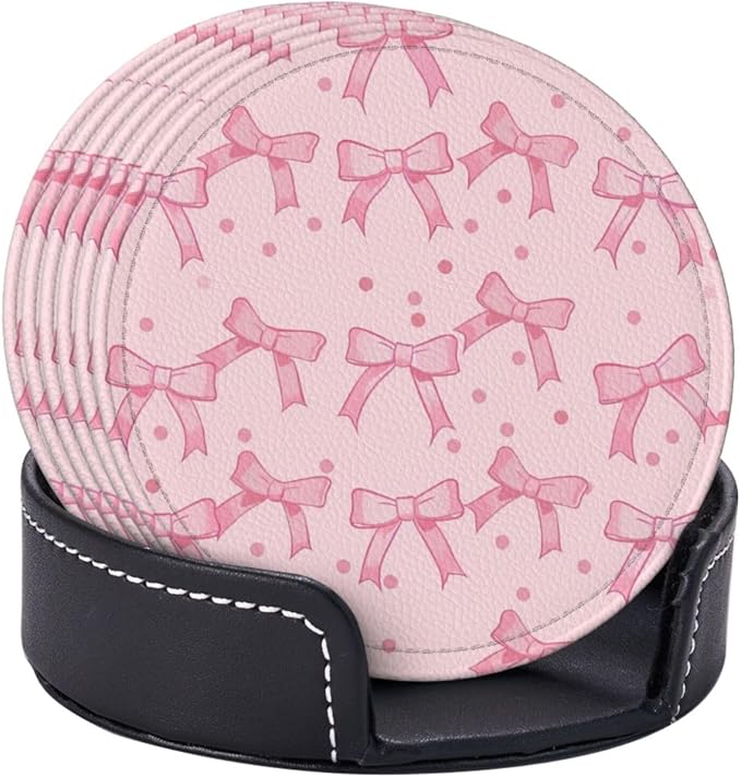 Cute Pink Bow Dot Coasters for Drinks, Drink Coaster - Image 2