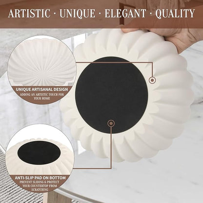 L'ARL GMVOI Large Decorative Bowl - Modern Handicraft Bowls for Home Decor - Fruit Bowl for Kitchen Counter - Key Bowl for Entryway Table - Ruffle Centerpiece Bowl Decor,Artificial Stone White