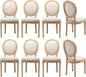 Vintage French Dining Chairs Set of 8, Round Back Accent Chairs with Linen Seat and Solid Wood Frame, Farmhouse Sillas de Comedor Upholstered for Dining Room & Kitchen, Beige