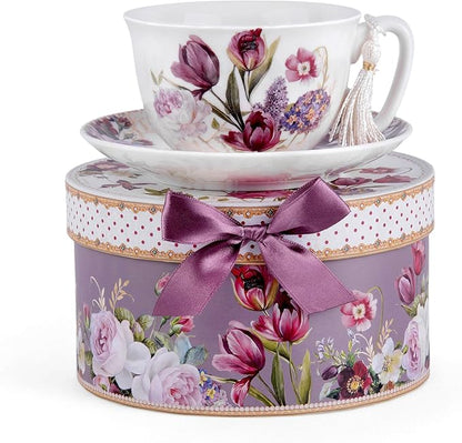 STP GOODS Bone China Tea/Coffee Cup and Saucer in Gift Box Fine Bone China by STP-Goods