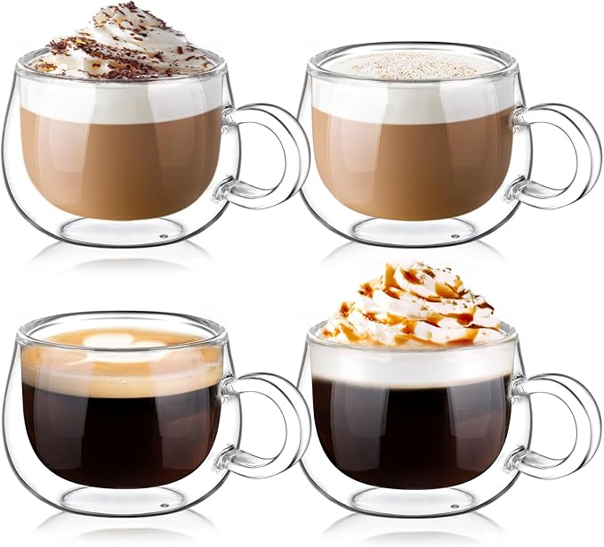 glastal Espresso Cup Set of 4, 4 Oz Double Wall Glasses Espresso Coffee Glass by glastal