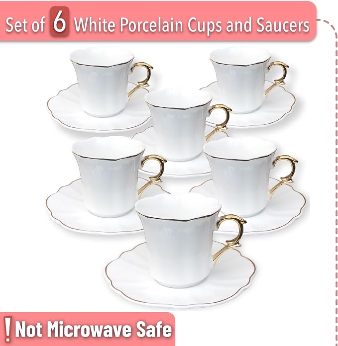 BTaT- Porcelain Espresso Cups Set, 3 oz, 6 Set, Small Coffee Mugs | Elegant - Image 2
