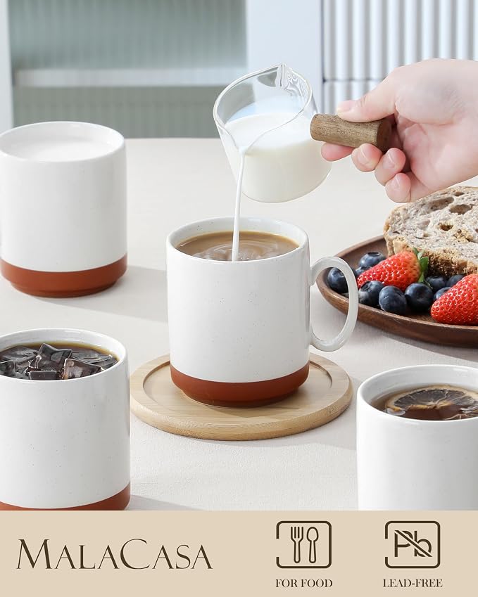 MALACASA 12oz Ceramic Coffee Mugs Set of 4, Stackable Coffee Cups - Image 3