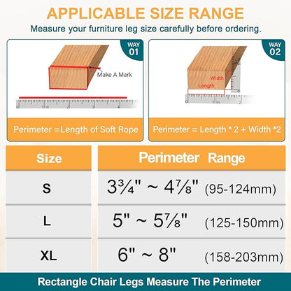 32 Pcs Rectangle Chair Leg Floor Protectors for Hardwood - Silicone Felt Furniture Pads, Scratch/Noise Reducing Covers, Large (Fit Perimeter 5" to 5-7/8")