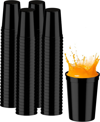 PartyPrints 100 Pack Small 10 to 12 oz Black Reusable Blank Plastic Cups by PartyPrints