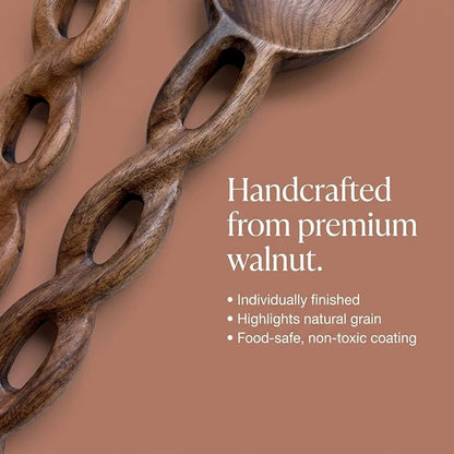 Salt & York 13-Inch Walnut Wood Salad Tongs, Handcrafted Wooden Serving Utensils - Image 2