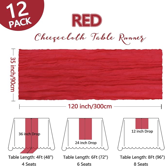 12 Pack Red Cheesecloth Table Runner 10Ft Gauze Cheese Cloth Table Runner - Image 2