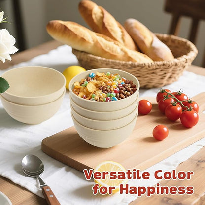 Wrova Small Wheat Straw Bowls Sets of 6,Dishwasher Safe and Microwave Safe Snack Bowls 10oz,Alternative Handy Plastic Bowls Reusable for Snack and Ice Cream.Beige Series