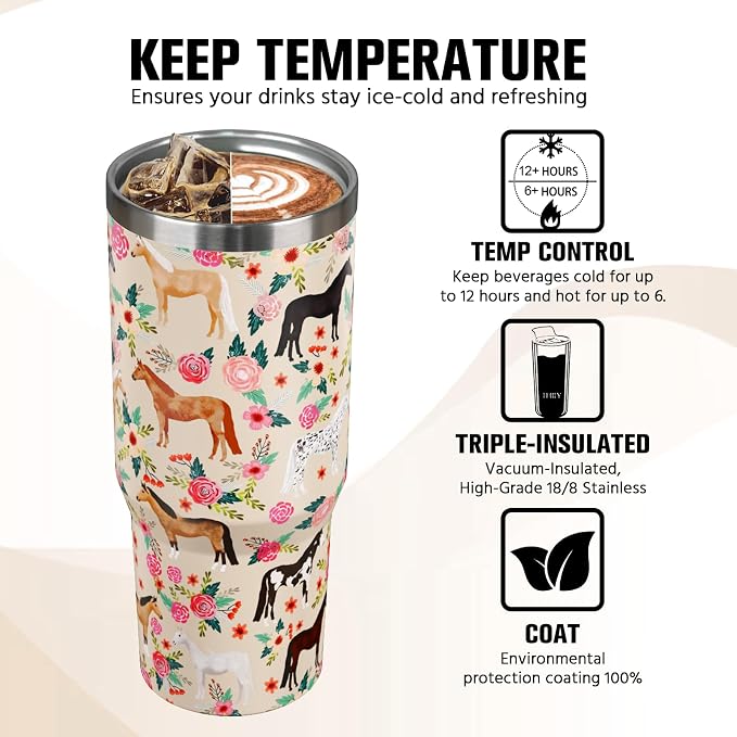 30 oz Horse Tumbler with Handle and Flip Straw, Vacuum Insulated Water Bottle - Image 4