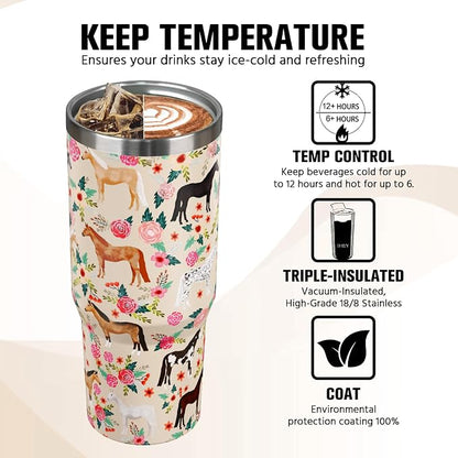 30 oz Horse Tumbler with Handle and Flip Straw, Vacuum Insulated Water Bottle - Image 4