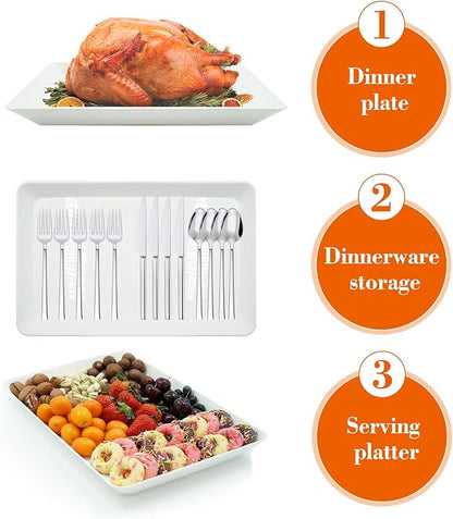 Serving Tray Platter, 3 Pcs Food Tray for Veggie Fruit Snack Dessert Cookie Cheese, Food Trays for Party Supplies Display, Plastic Platters for Serving Food, Large White Trays, BPA Free