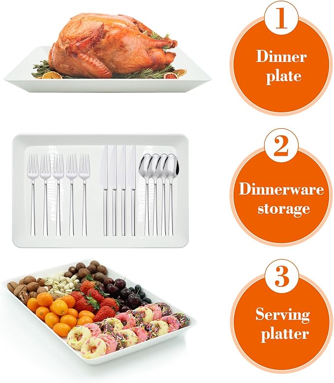 Serving Tray Platter, 17.5'' x 11.5'' x 1.6'', 5 Pcs Food Tray for Veggie Fruit Snack Dessert Cookie Cheese, Food Trays for Party Supplies Display, Large Platters for Serving Food, BPA Free