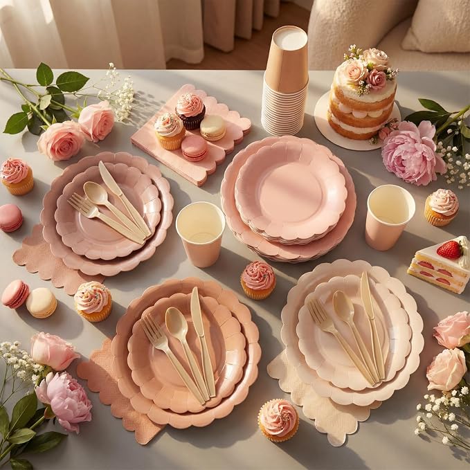 Yaomiao 175 Pcs Brown Paper Plates Boho Disposable Dinnerware Sets - Image 5