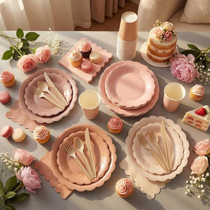 Yaomiao 175 Pcs Brown Paper Plates Boho Disposable Dinnerware Sets - Image 5