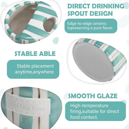 1 Pack Ceramic Coffee Mug with Sip Hole Espresso Cup 10oz with Straws Retro - Image 4