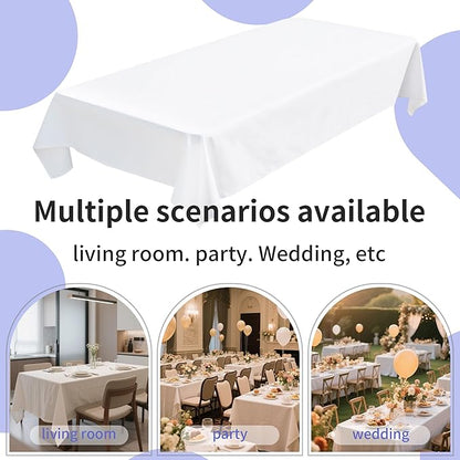 BIGTONE 12 Pack White Rectangle Tablecloth 60 x 102 Inch, Cross Ribbon Packing Reusable Table Clothes for 6 Foot Tables, Wrinkle Resistant Polyester Fabric Table Cover for Wedding, Party, Banquet