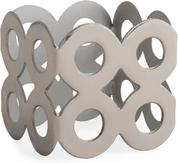 DII Decorative Geometric Napkin Ring Set, Die Cut Square Silver - Image 2