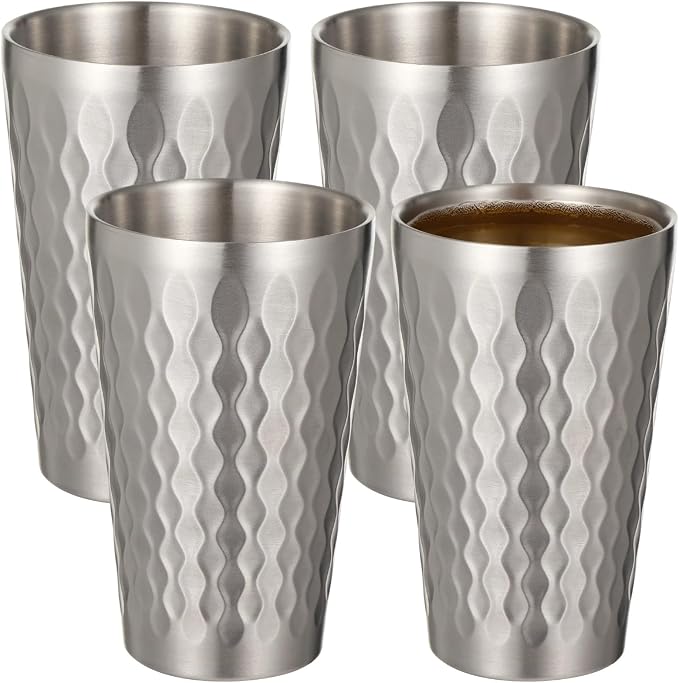 OMISTAR 4 Pcs Stainless Steel Double Wall Cups 15 oz, Korean Hammered Insulated by OMISTAR
