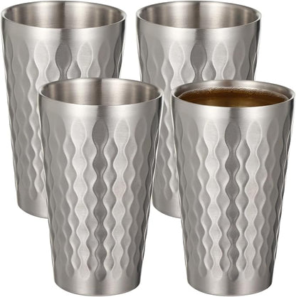 OMISTAR 4 Pcs Stainless Steel Double Wall Cups 15 oz, Korean Hammered Insulated by OMISTAR