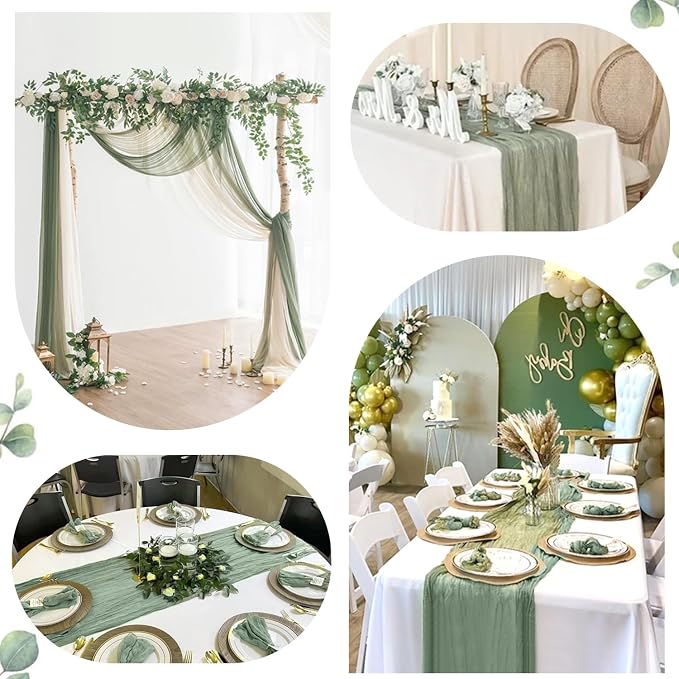 3 Pack Sage Green Cheesecloth Table Runner 35x120 inch, Semi Sheer Boho Gauze - Image 4